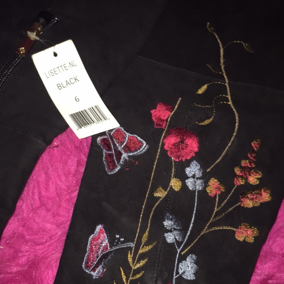 3-D butterfly embroidered black suede boots - Picture 6 of 6